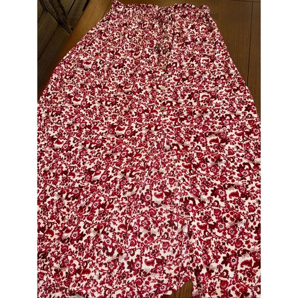 Vintage Inspired I.N. Studio Red Floral Maxi Skirt Rayon Button Front Boho Cotta - Picture 13 of 14